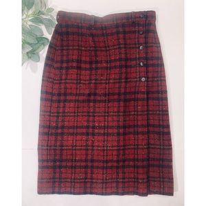 WOOLRICH | Vintage Red Plaid Wool Midi Wrap Skirt